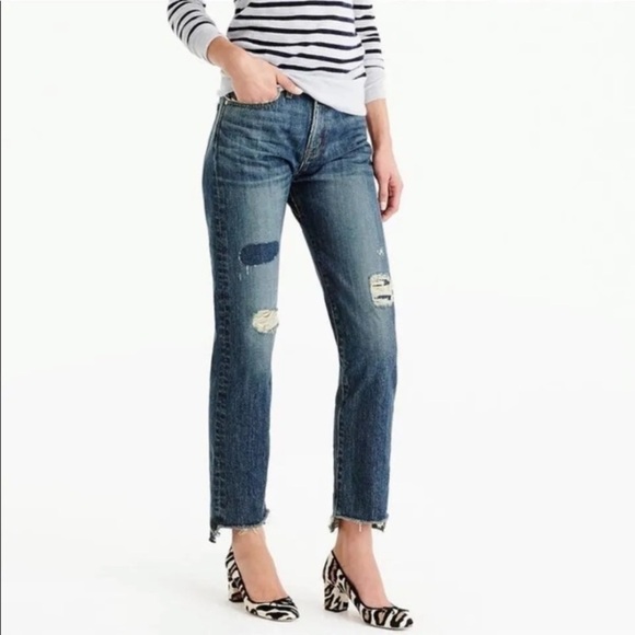 Point Sur Denim Denim - Point Sur Shoreditch Straight Leg Raw Hem Denim Jeans Patch Distressed sz 28